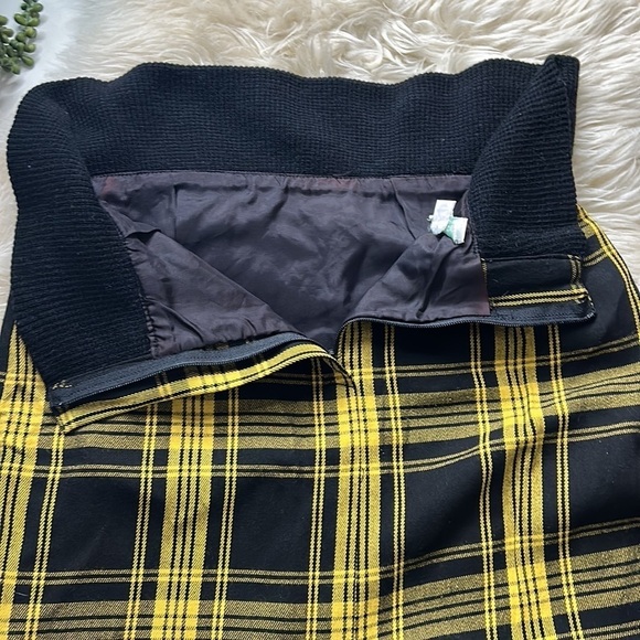 Vintage Joseph Vincent Plaid Yellow Black mini pencil skirt knit upper size 6 - Picture 6 of 7